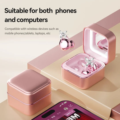 CHENRUIDA Mini Square Wireless Bluetooth Earphones Features a Built-In Makeup Mirror and Fill Light, Portable Makeup Tool, 360° Panoramic Sound Effect + Active Noise Cancellation, Soft Silicone Ear Tips for Comfortable Wear, and Extra-Long Battery Life.
