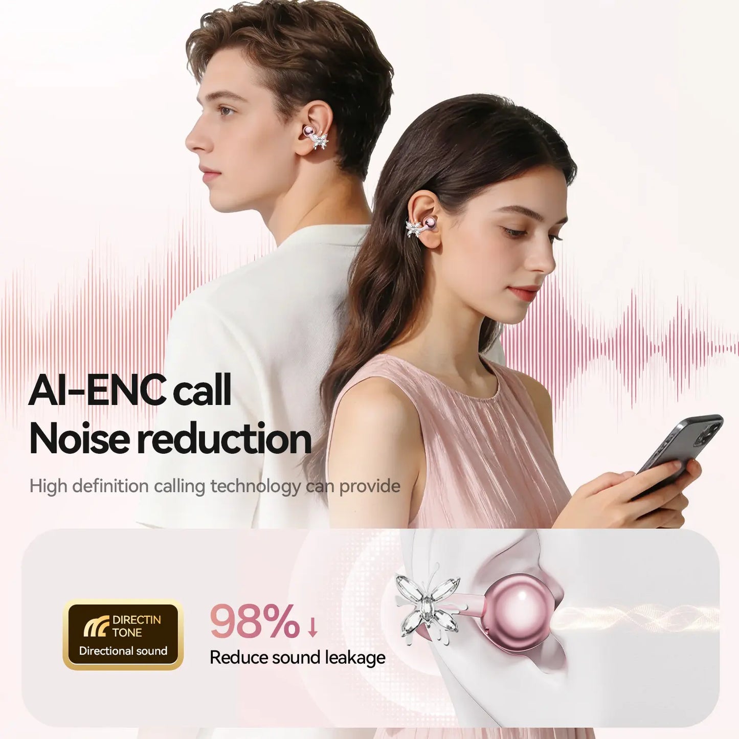 CHENRUIDA Mini Square Wireless Bluetooth Earphones Features a Built-In Makeup Mirror and Fill Light, Portable Makeup Tool, 360° Panoramic Sound Effect + Active Noise Cancellation, Soft Silicone Ear Tips for Comfortable Wear, and Extra-Long Battery Life.