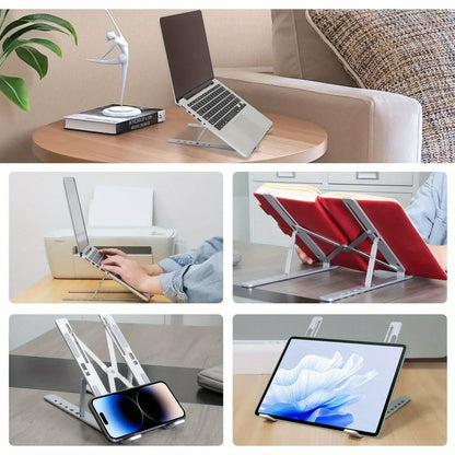 Adjustable Aluminum Laptop Stand with 6 Height Levels, Foldable and Portable Design for 8-16” Laptops, Enhanced Ventilation and Heat Dissipation