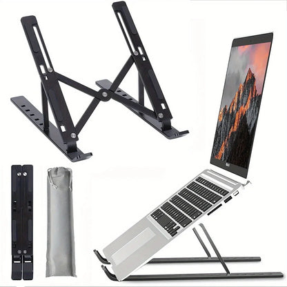 Adjustable Aluminum Laptop Stand with 6 Height Levels, Foldable and Portable Design for 8-16” Laptops, Enhanced Ventilation and Heat Dissipation