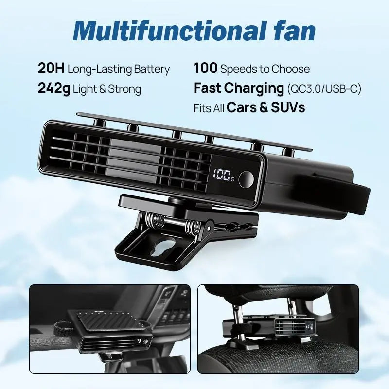 【Summerfinds】Joytutus 2026 Car Seat Fan with Seatback Cooling Airflow for Driver & Back Seat Passengers, 5-Speed Quiet Detachable Clip Magic Tape Backseat Wireless Fan for Baby Rear Facing, Headrest Carseat Fan for Infant, Kids & Dogs
