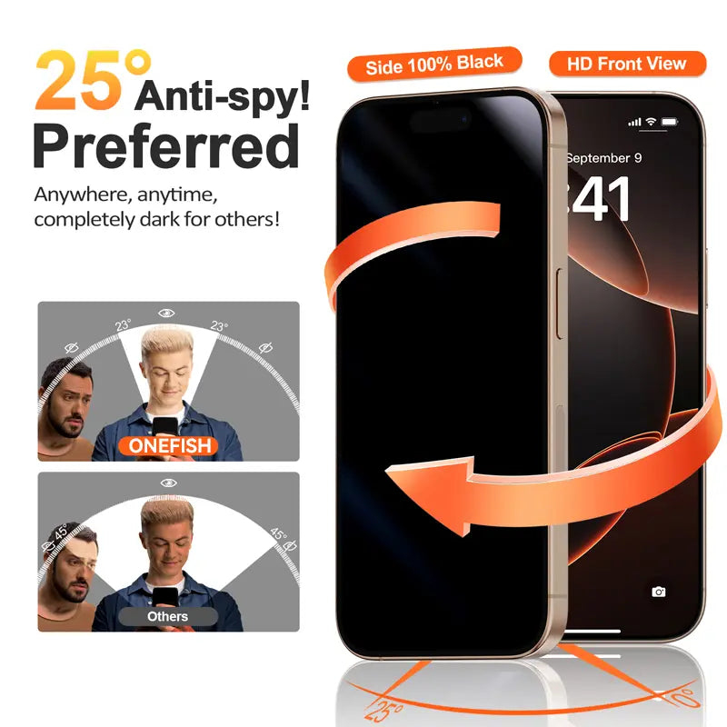 One Fish [2-Pack] Screen Protector for Iphone 17 Pro Max / 17 Pro, Samsung & Google | Privacy Protection, Polarized Eye Care, Scratch-Resistant, Easy Install